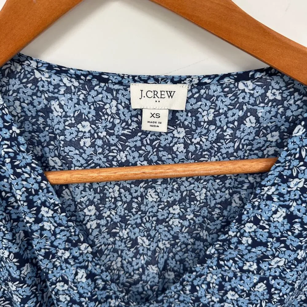 J.CREW Blue Floral Lightweight Cotton Puff Sleeve Mini Dress BK511 // XS